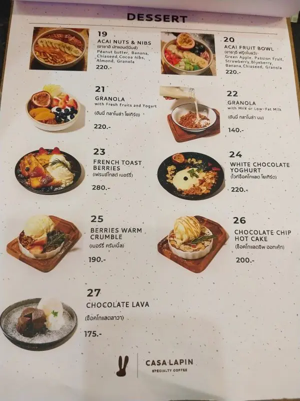 dessert menu