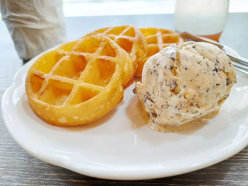 Butter Waffles, Syrup, Ice Cream