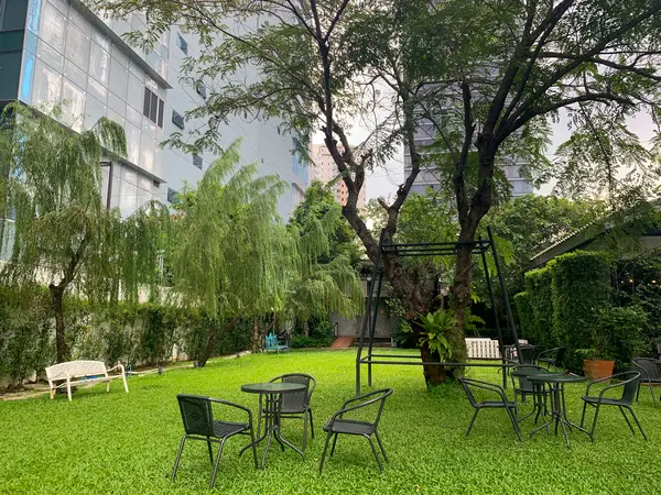 Tables and chairs outside