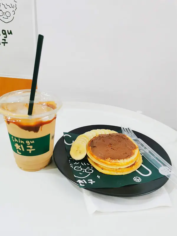 pancake and caramel macchiato