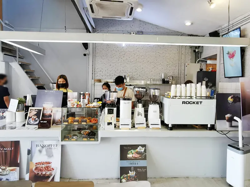 Bar counter for ordering food and drinks